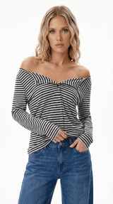 WRAP STRIPE TOP / BLACK
